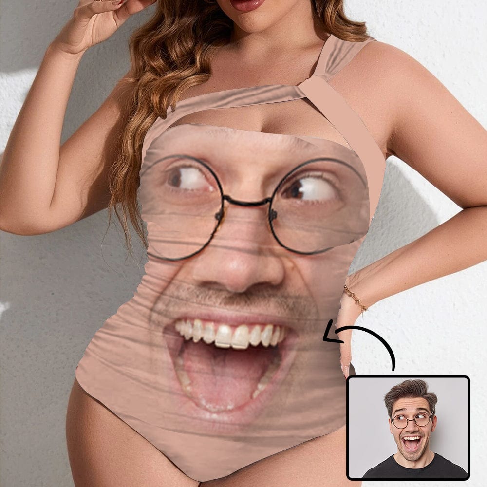 Custom Face Swimsuit Tankini One Shoulder Two Piece Bathing Suit