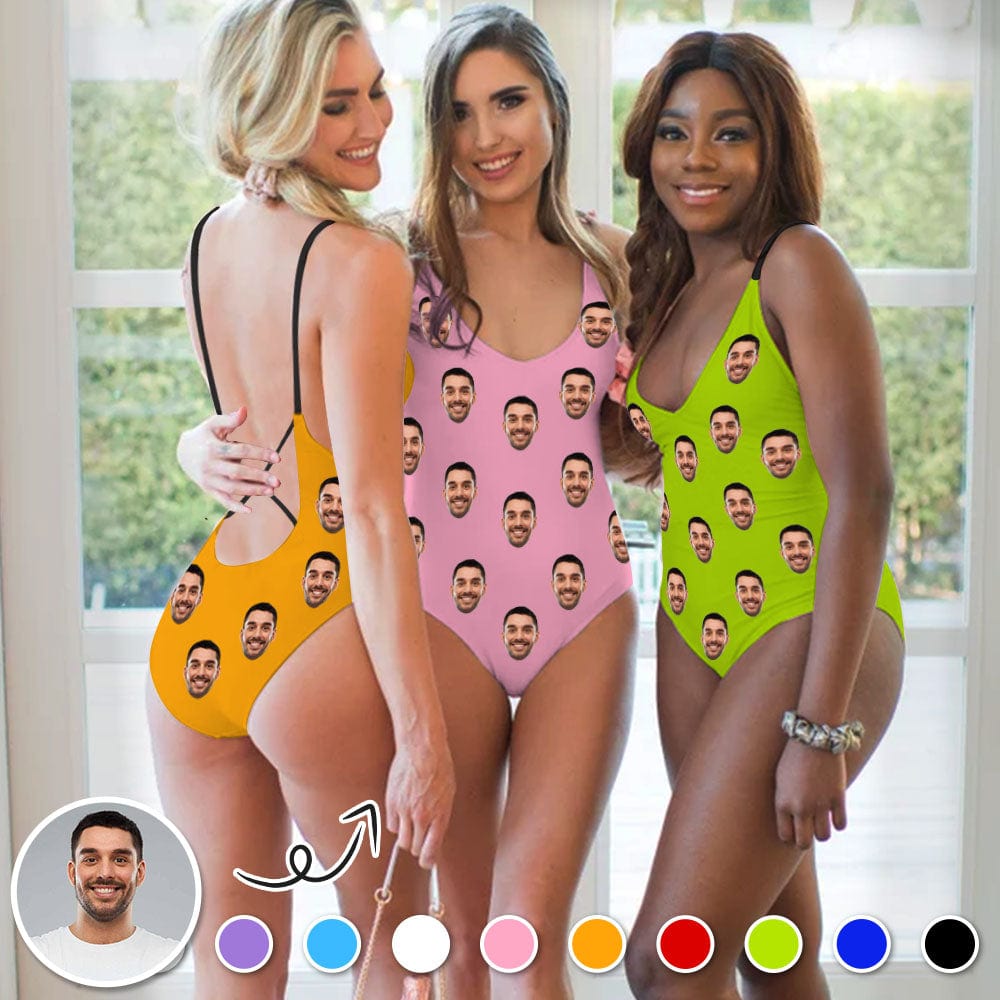 Custom Face Multicolor Women's Lacing Backless One Piece Swimsuit