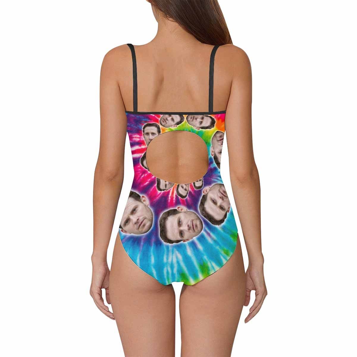 Custom Husband Face Swimsuit Color Tie-dye Personalized Women's Slip One Piece Bathing Suit Honeymoons Party