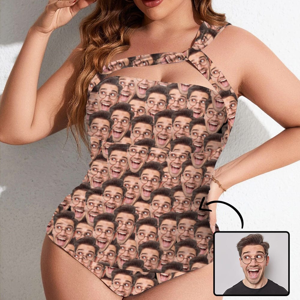Custom Face Swimsuit Personalized One Shoulder Two Piece Bathing Suit