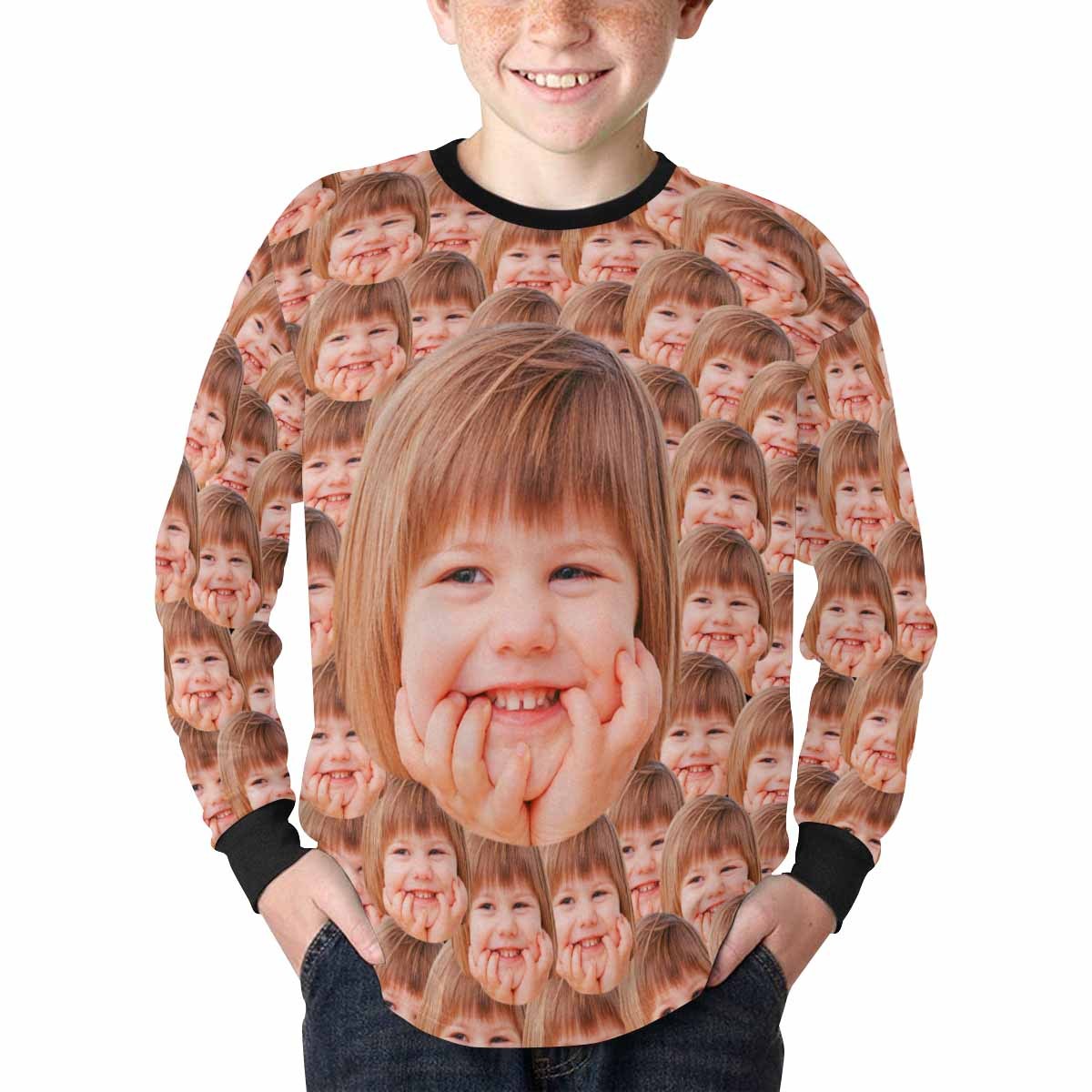 Custom #7-16Y Custom Face Funny Kids' Rib Cuff Long Sleeve T-shirt - YesCustom