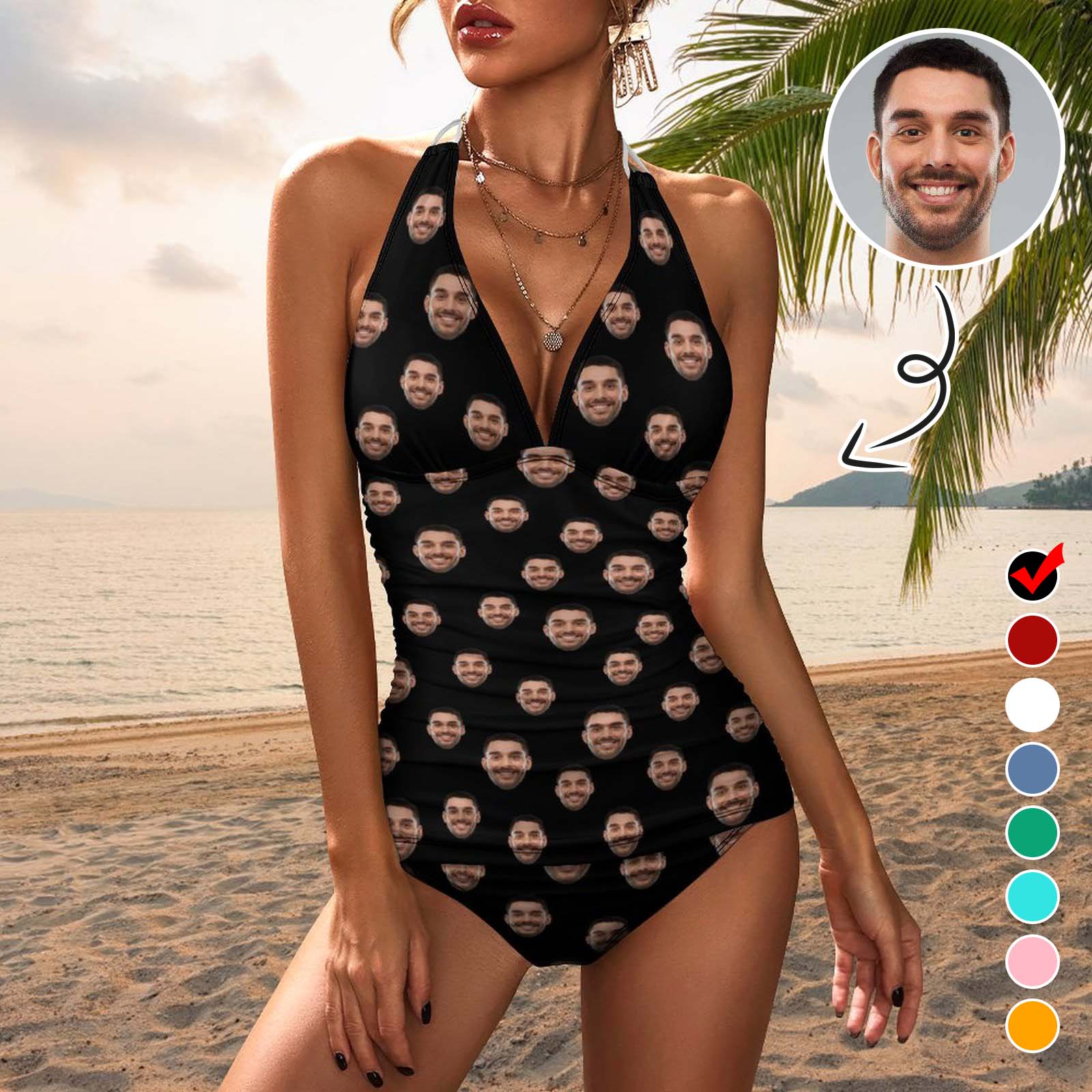 Custom Face Multicolour Bathing Suit Tankini Bikini Two Piece Swimsuit