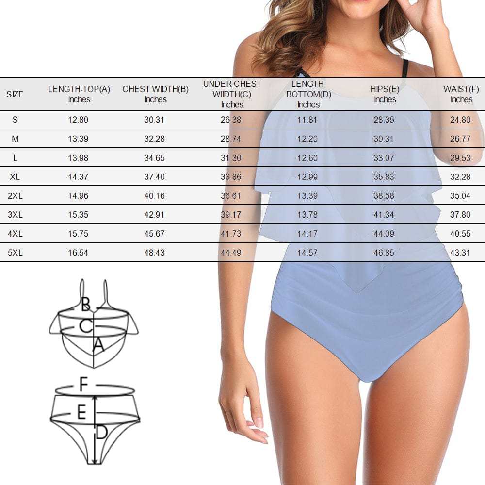 Custom #Tankini Set #Double Ruffled Tankini Custom Face Red Heart Tankini Personalized Bathing Suit Summer Swimsuit Women's High Waisted Double Ruffle Bikini Set - YesCustom