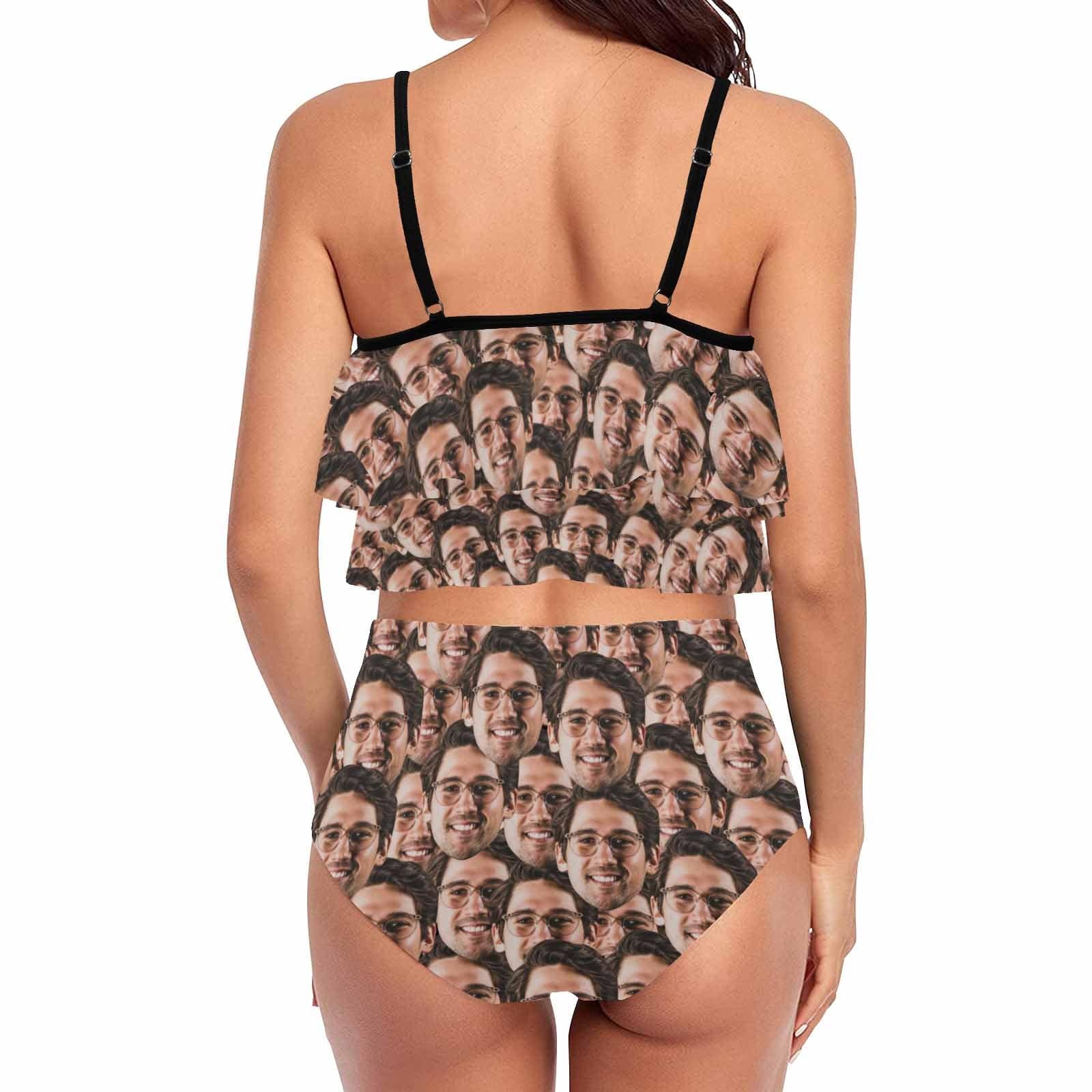 Custom #Tankini Set #Double Ruffled Tankini Custom Face Seamless Ruffle Tankini Personalized Bathing Suit Summer Swimsuit Women's High Waisted Double Ruffle Bikini Set - YesCustom