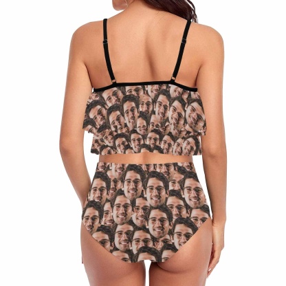 Custom #Tankini Set #Double Ruffled Tankini Custom Face Seamless Ruffle Tankini Personalized Bathing Suit Summer Swimsuit Women's High Waisted Double Ruffle Bikini Set - YesCustom
