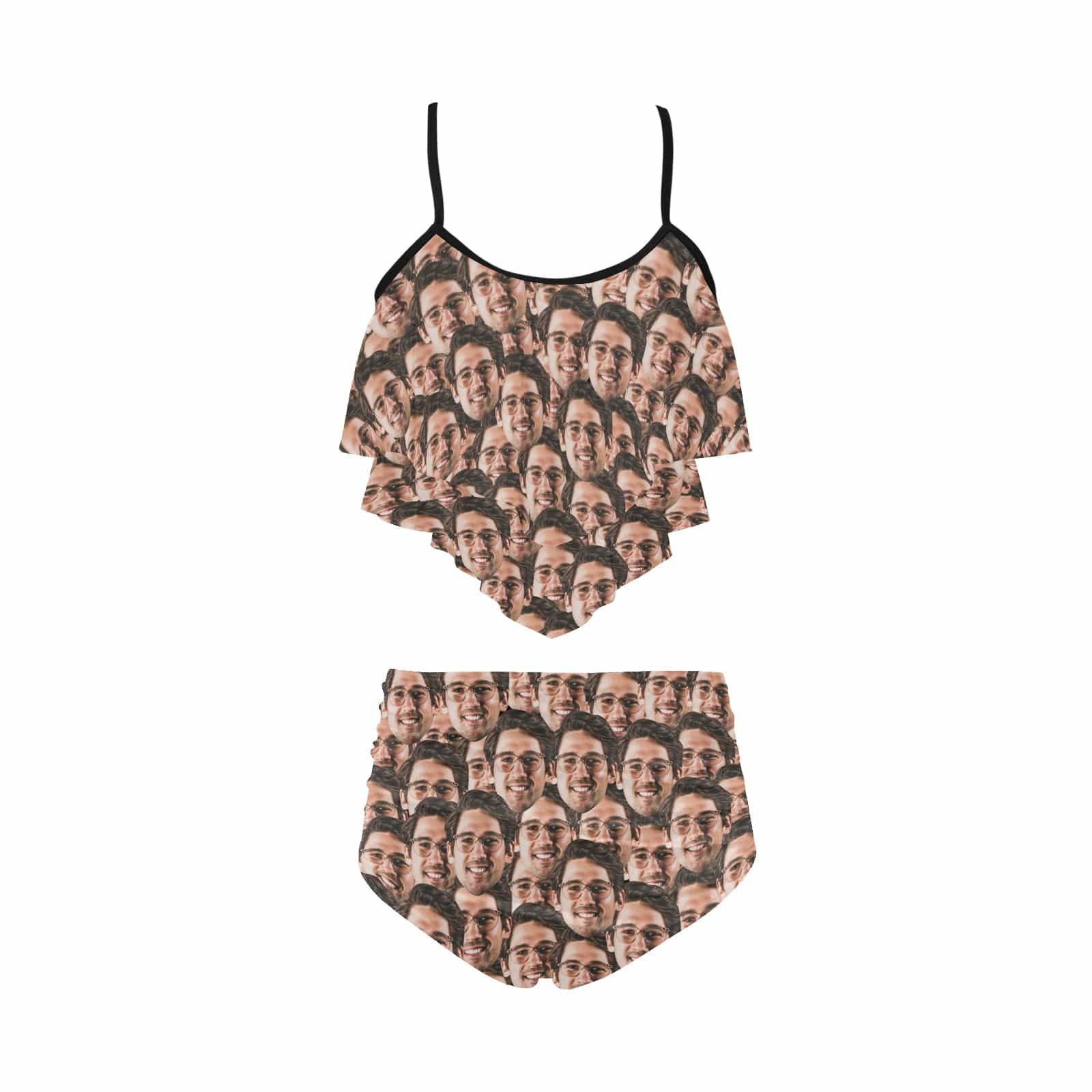 Custom #Tankini Set #Double Ruffled Tankini Custom Face Seamless Ruffle Tankini Personalized Bathing Suit Summer Swimsuit Women's High Waisted Double Ruffle Bikini Set - YesCustom