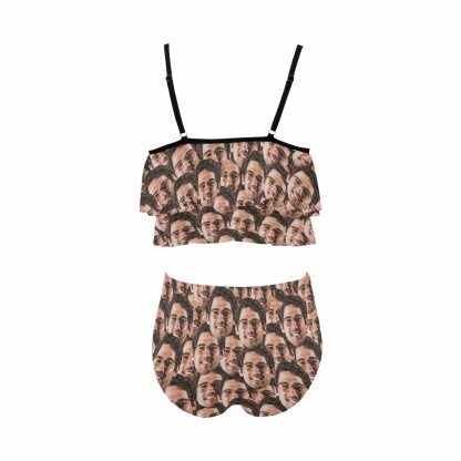 Custom #Tankini Set #Double Ruffled Tankini Custom Face Seamless Ruffle Tankini Personalized Bathing Suit Summer Swimsuit Women's High Waisted Double Ruffle Bikini Set - YesCustom