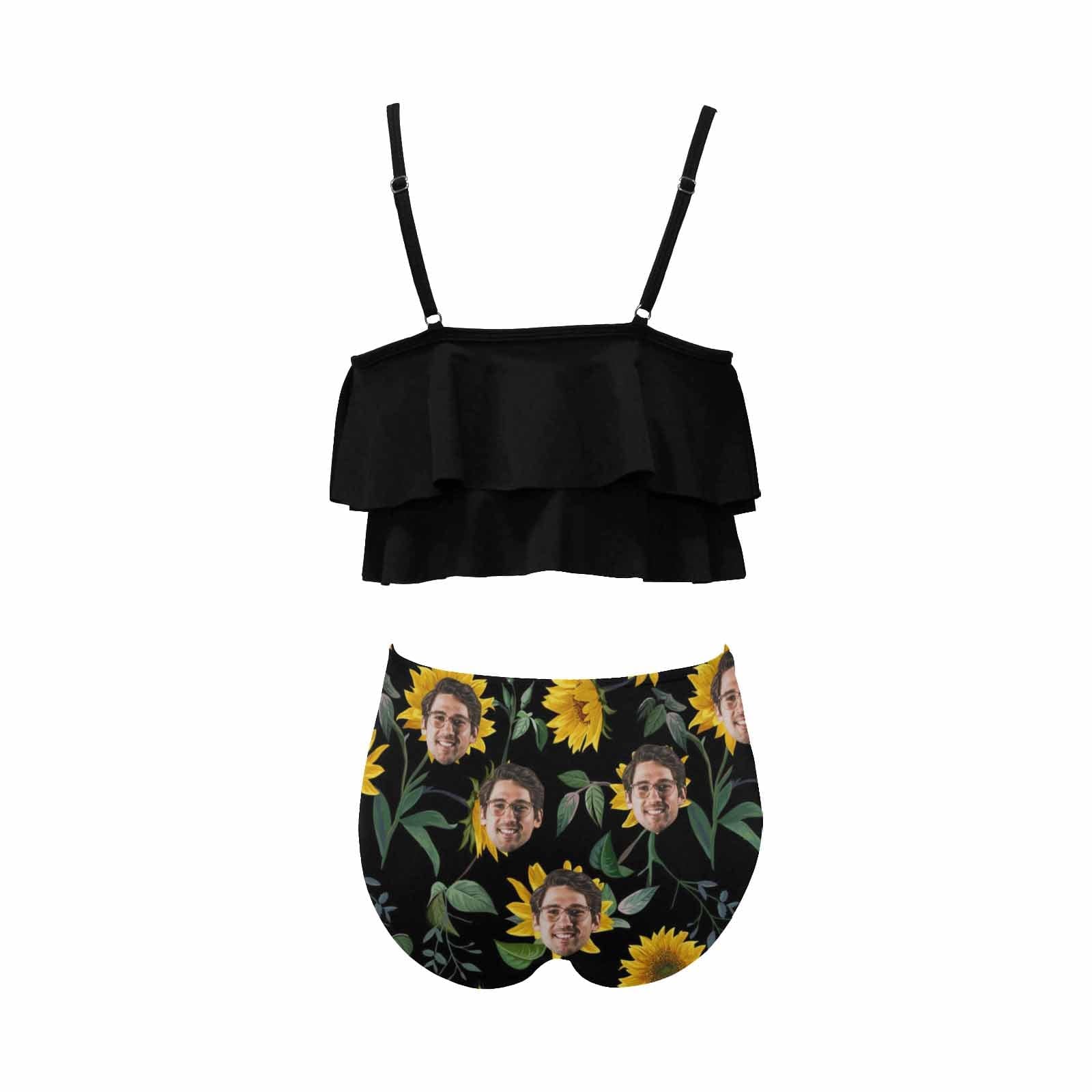 Custom #Tankini Set #Double Ruffled Tankini Custom Face Sunflower Ruffle Tankini Personalized Bathing Suit Summer Swimsuit Women's High Waisted Double Ruffle Bikini Set - YesCustom