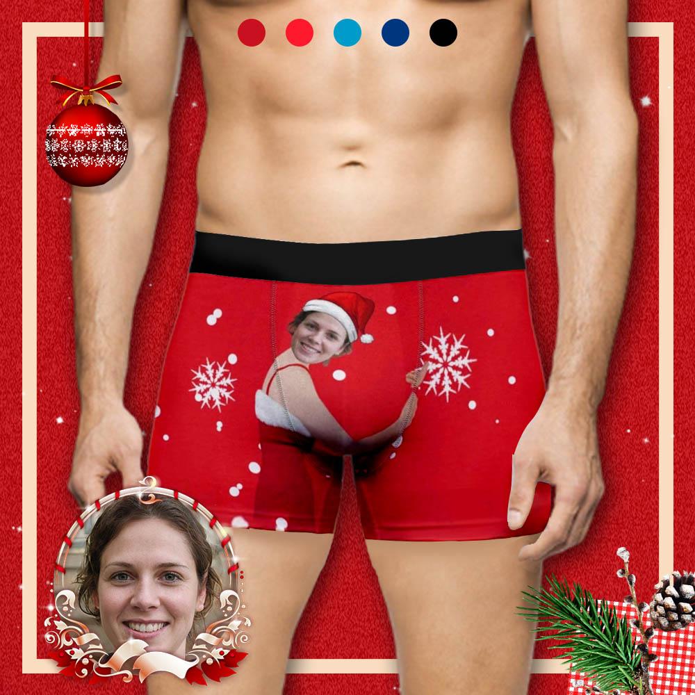 Custom #Top Christmas Briefs Custom Face Hug Christmas Snowflake Men's Boxer Briefs Put Your Face on Underwear with Custom Image - YesCustom