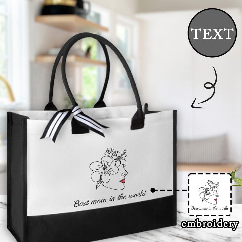 Custom Text Best Mom in the World Canvas Shoulder Tote Bag
