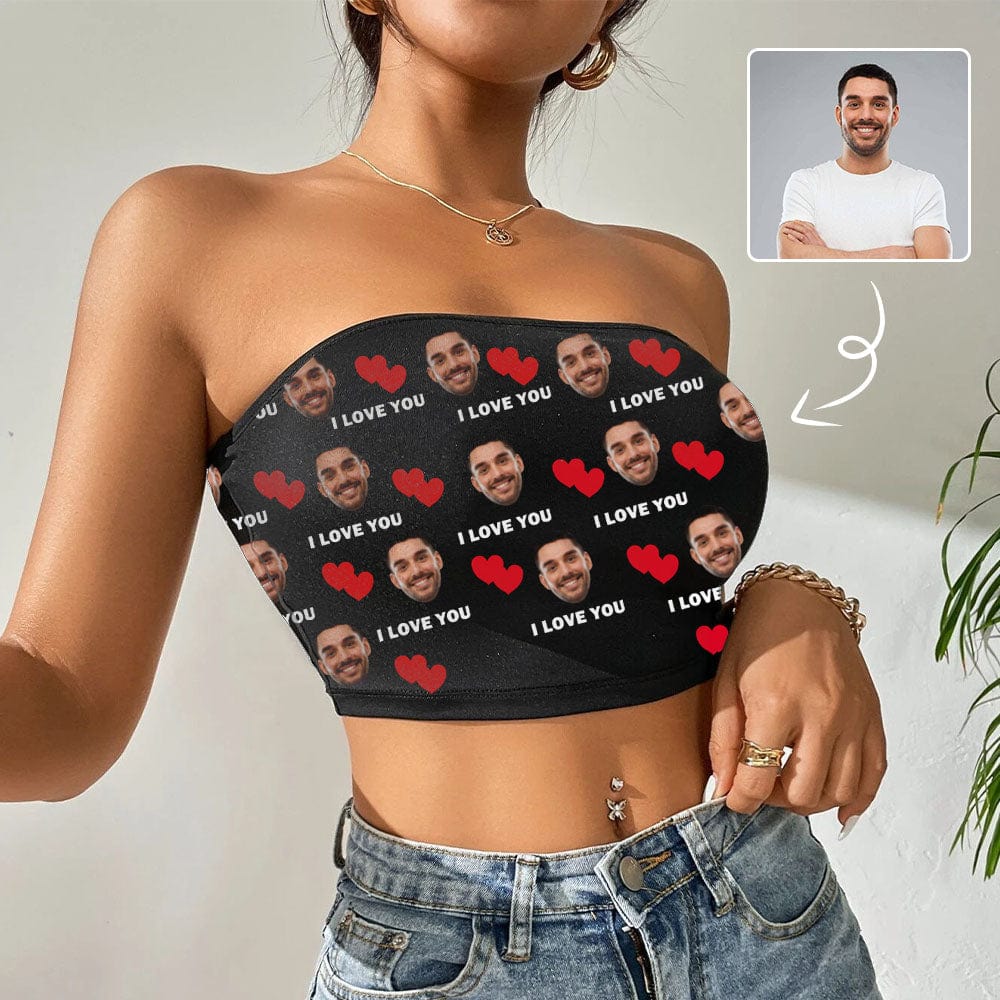 Custom Husband Face Love You Red Heart Personalized Women's Tube Tops