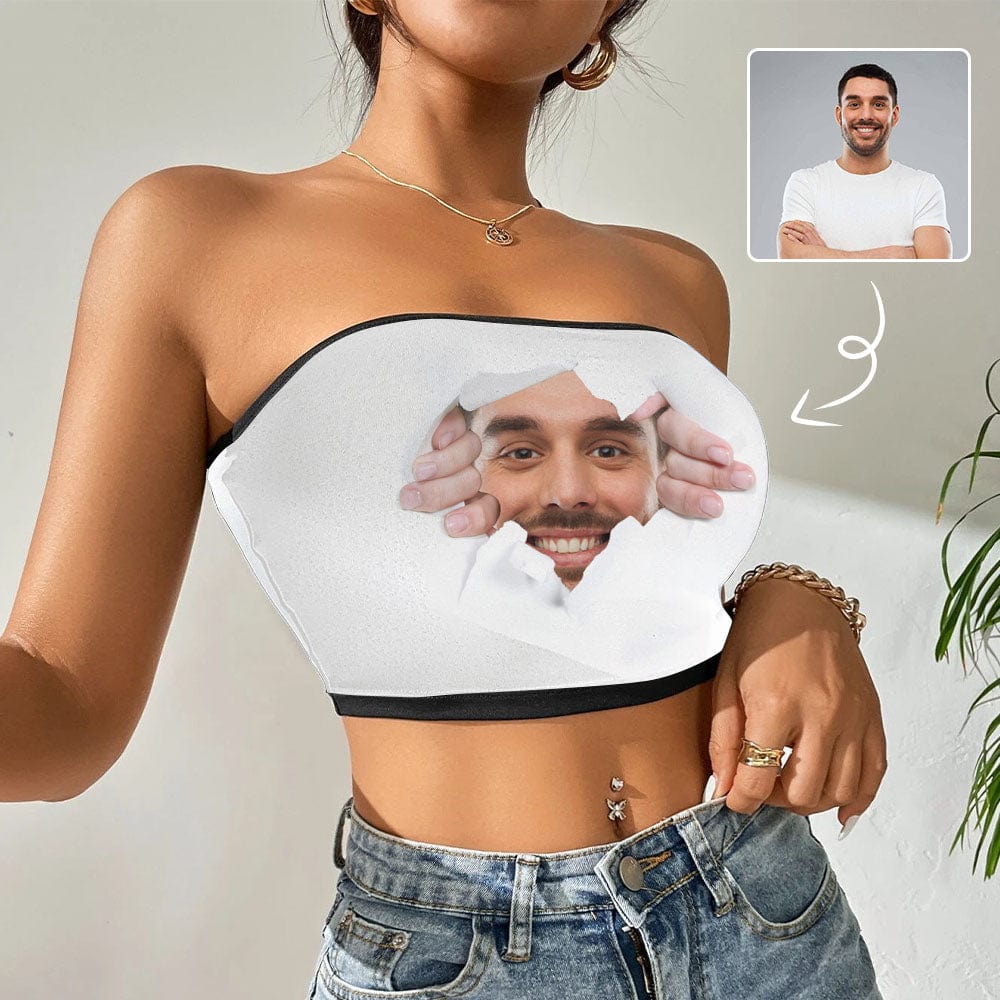 Custom Husband Face Open White Background Personalized Women Tube Top