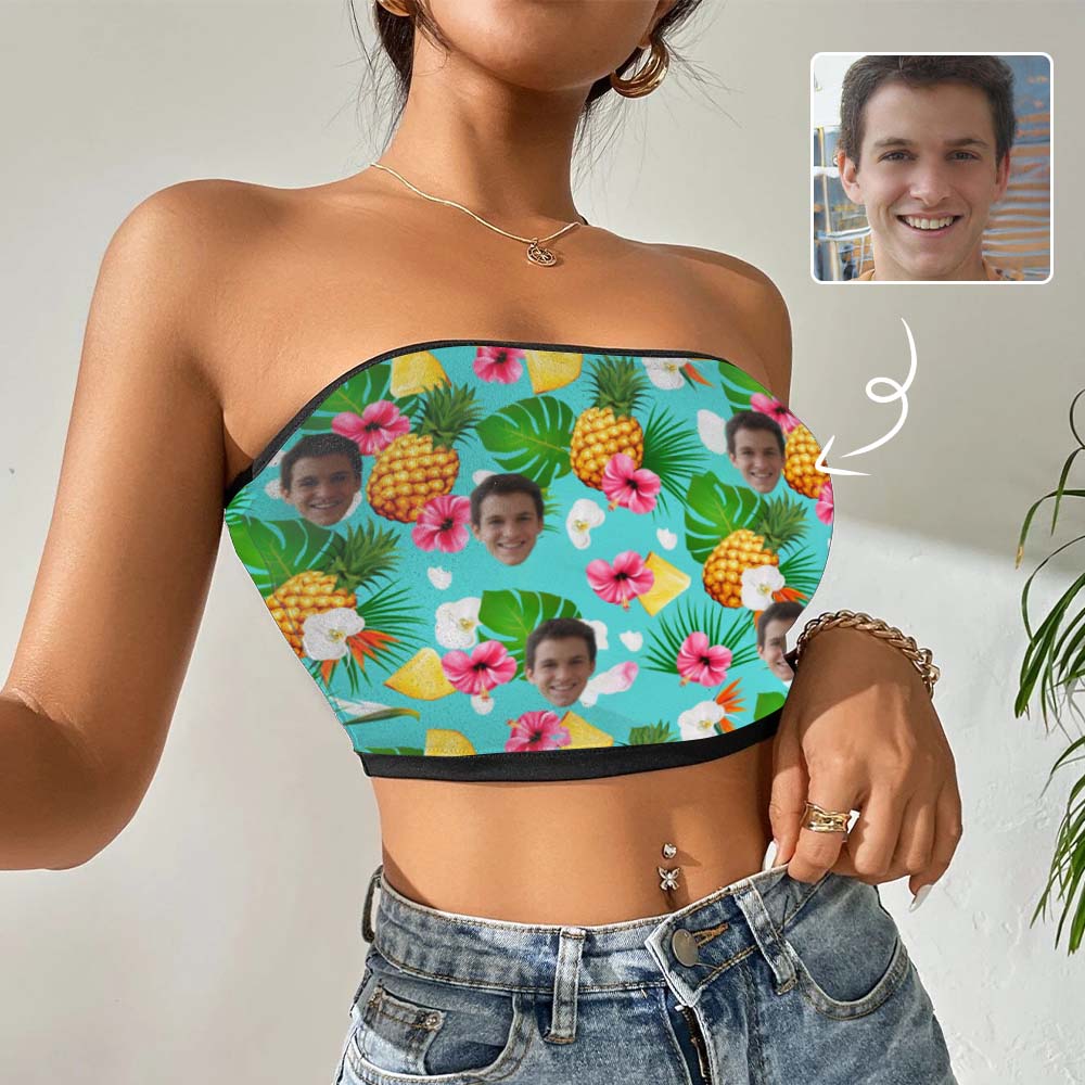 Custom Husband Face Pineapple Flower Personalized Women's Tube Top