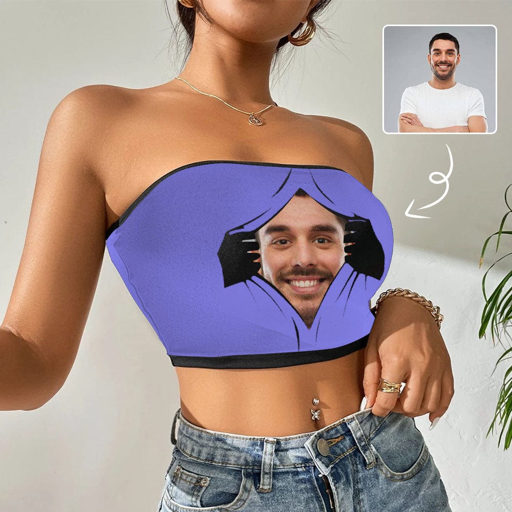 Custom Husband Face See Purple Background Women's Tube Top