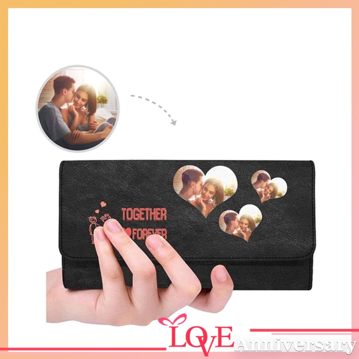 Custom Photo Wallet Kiss Me Love Womens Trifold Genuine Leather Wallet