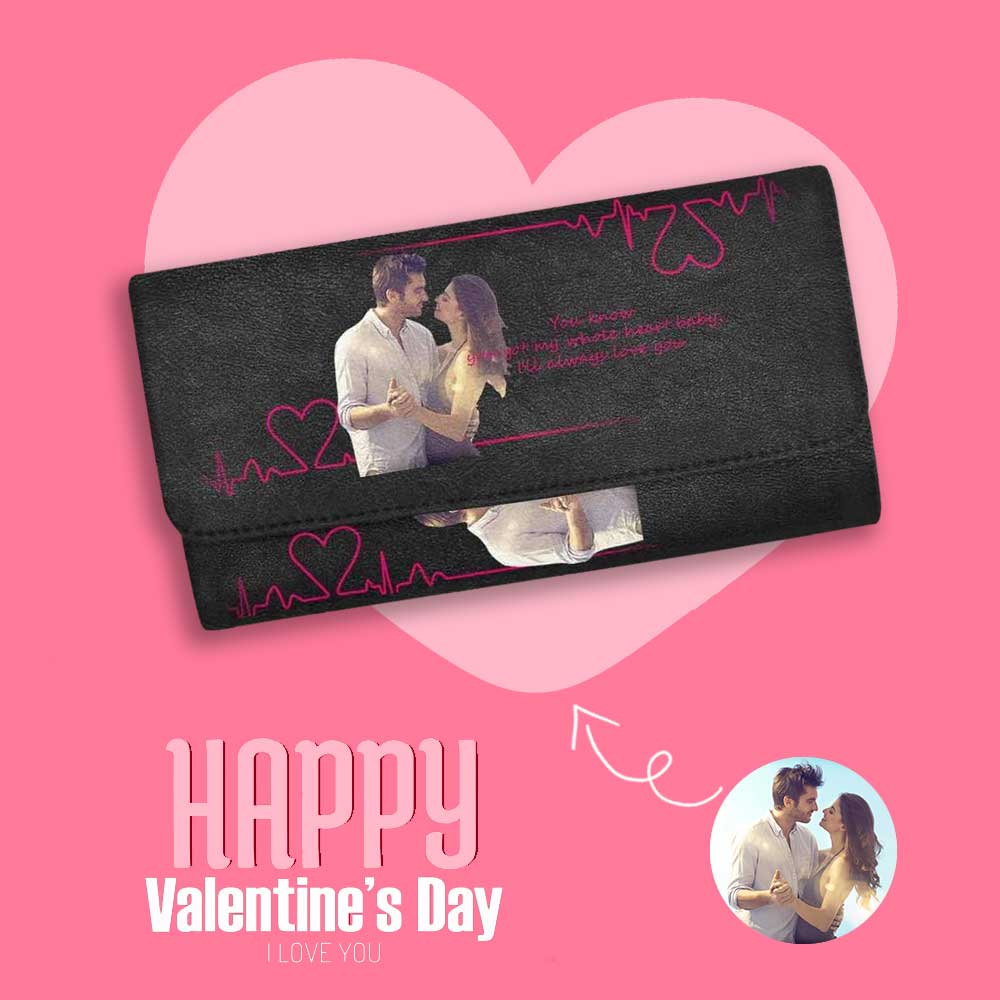 Custom Photo Love Couple Romance Heartbeat Womens Leather Wallet