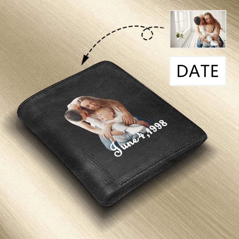 Custom Photo&Date Leather Wallet Loving Family Personalized Men Wallet