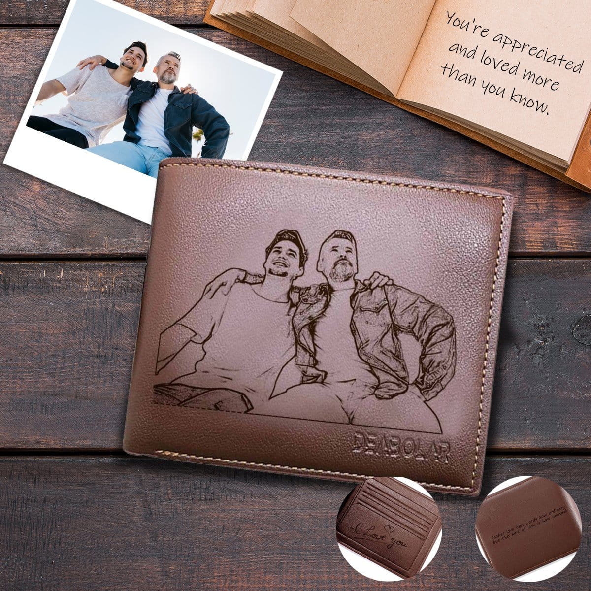 Custom Photo Brotherhood Personalized Men's Engraved Bifold Wallet