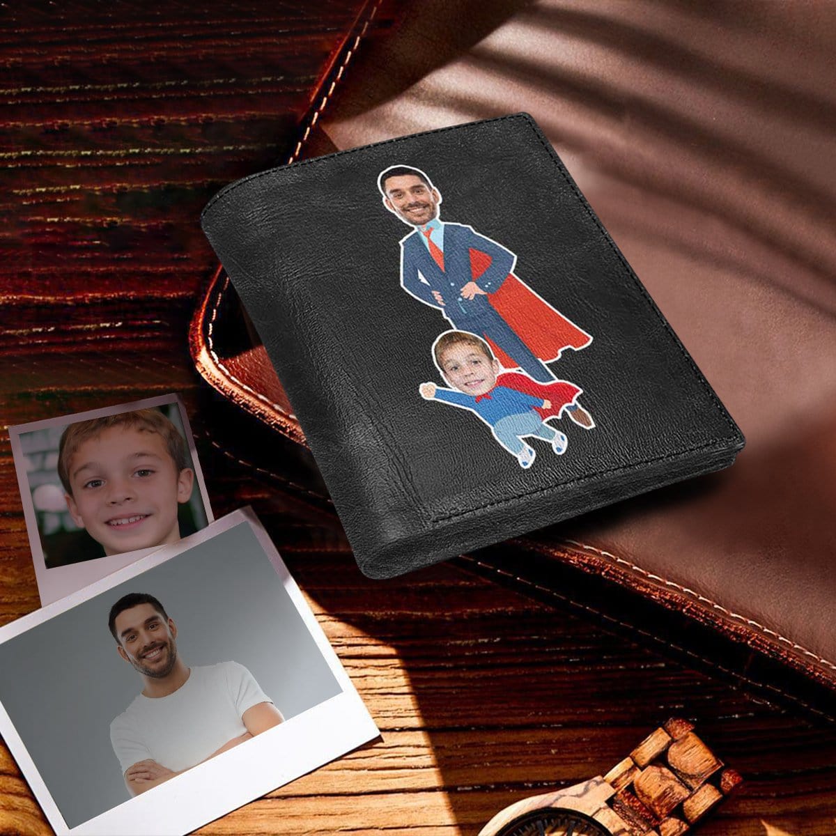 Personalized Face Father&Son Superman Wallet Custom Men's Wallet