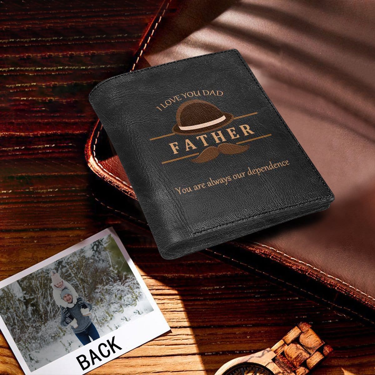 Personalized Photo Father Hat Bazihu Leather Wallet Custom Mens Wallet