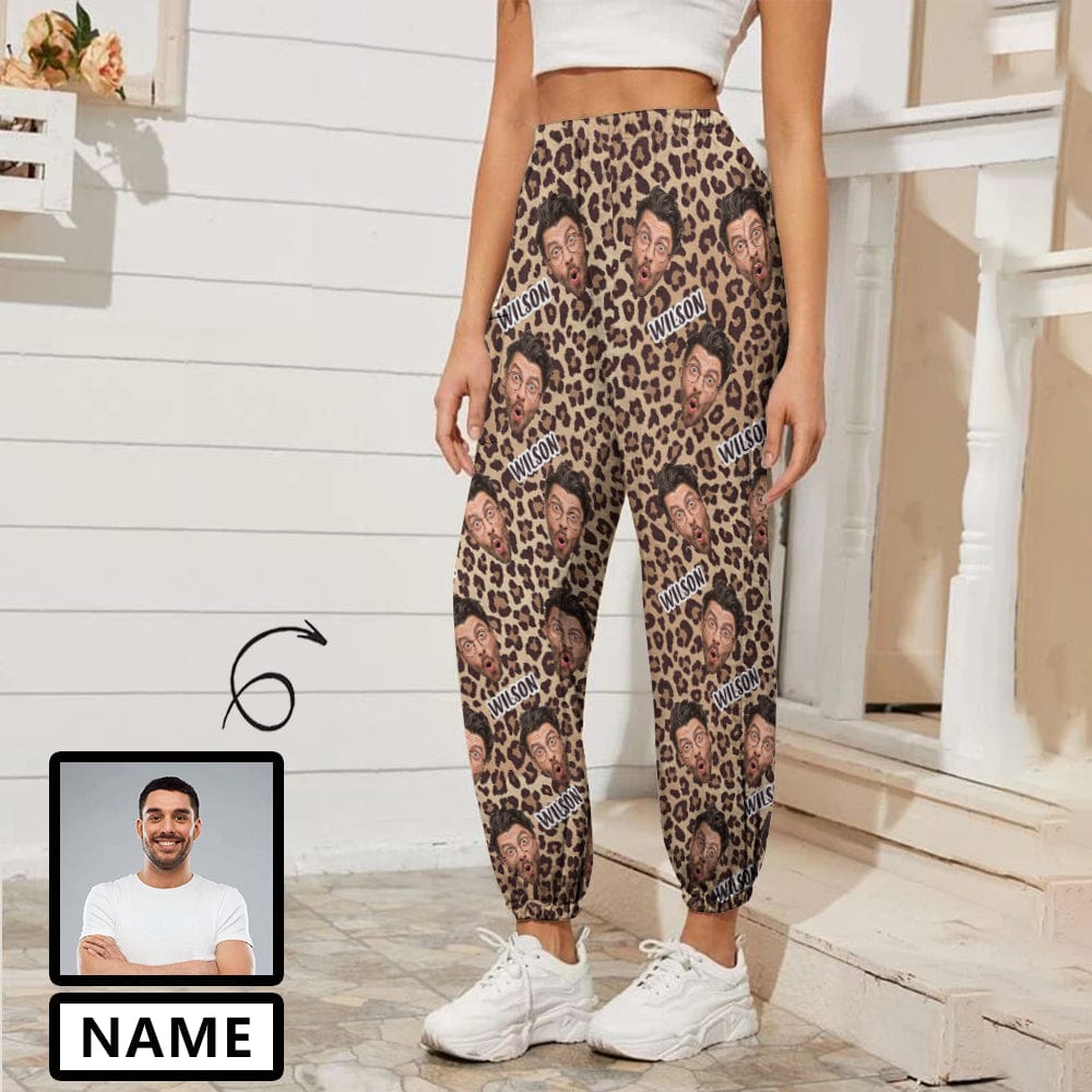Custom Face&Name Leopard Women's Casual Trousers Elastic Waist Pants