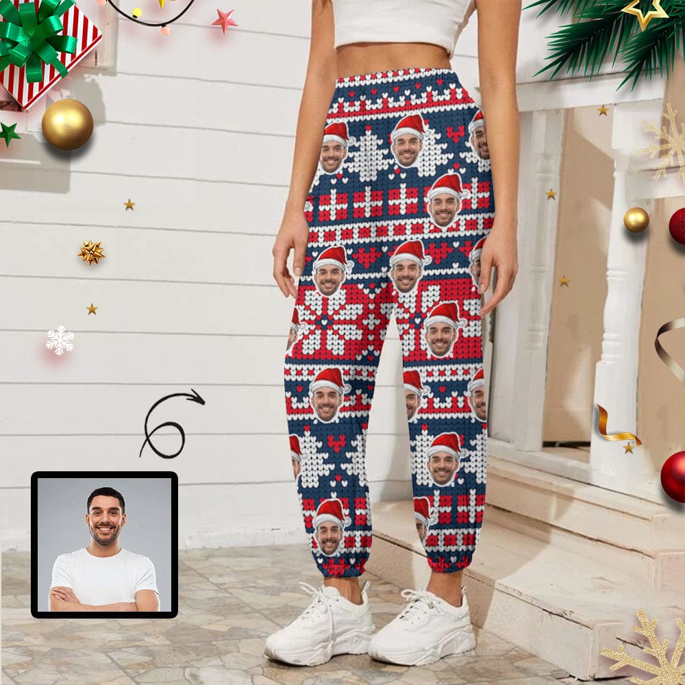 Custom Face Snowflake Christmas Women's Casual Trousers Sport Pants