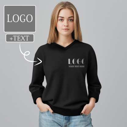 Personalized Sweater Custom Logo&Text Black Women Print V-Neck Sweater