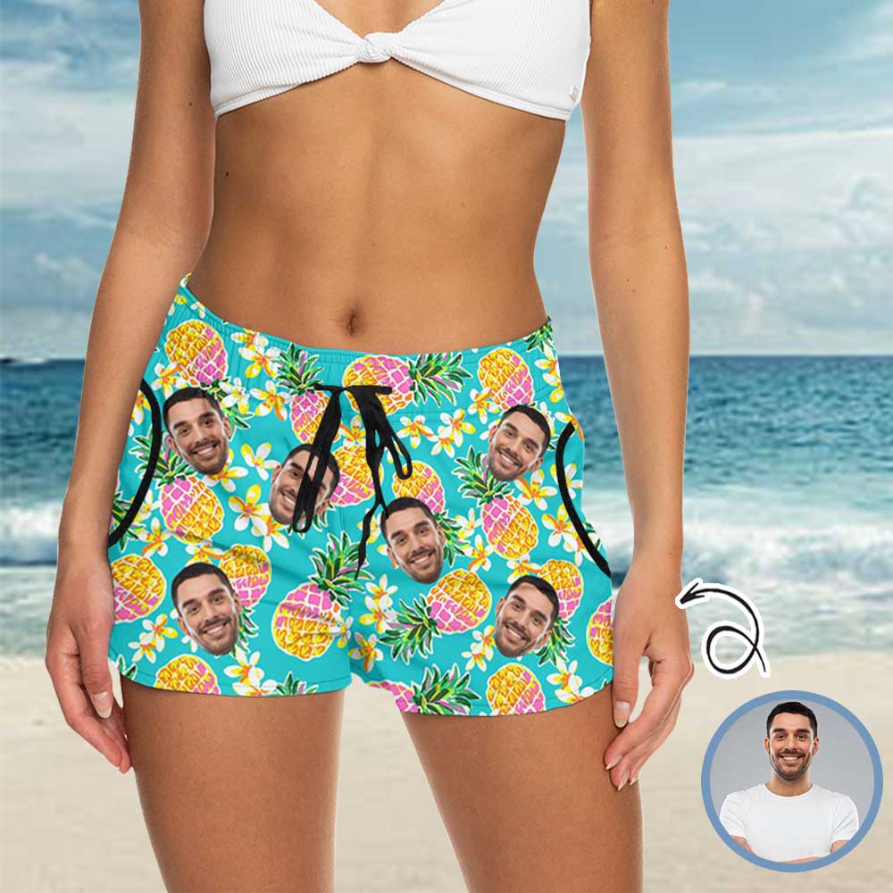 Custom Face Pineapple Flowers Board Shorts for Her Design Your Own Gift