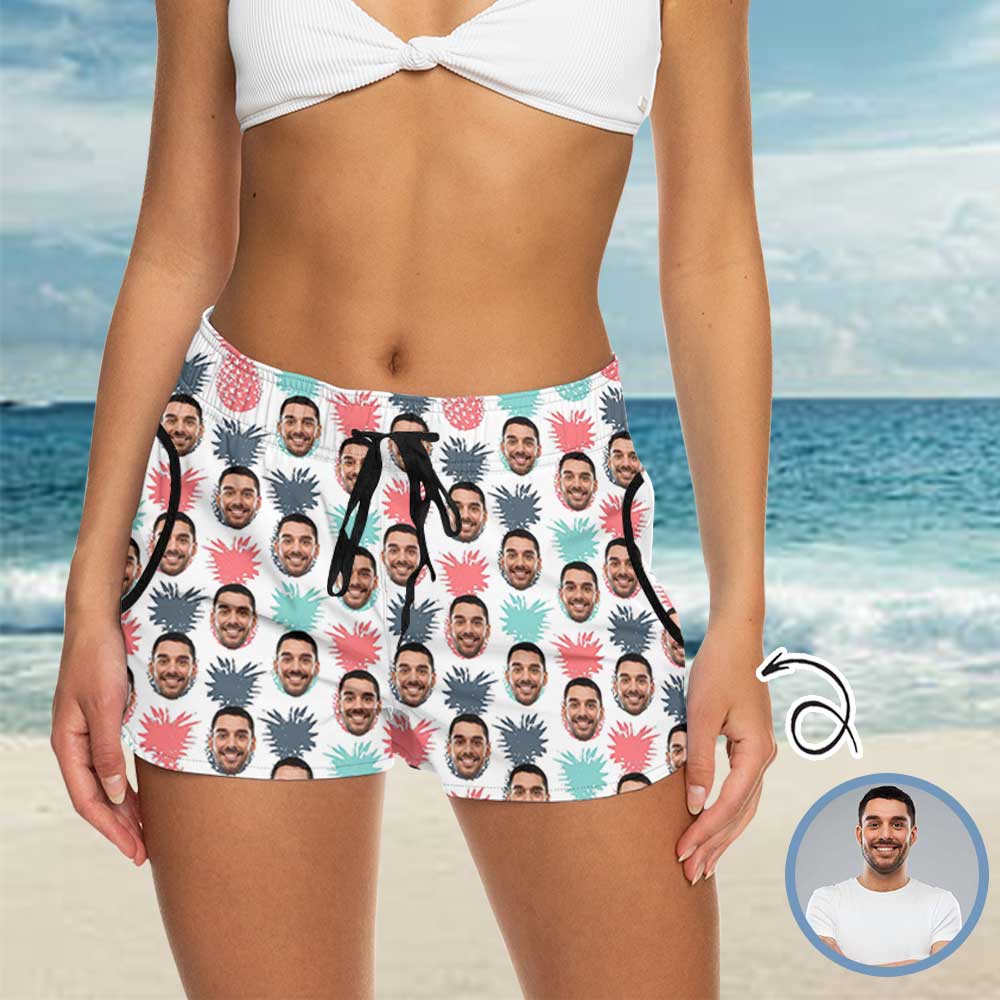 Custom Face Small Pineapple Board Shorts for Her Design Your Own Gift