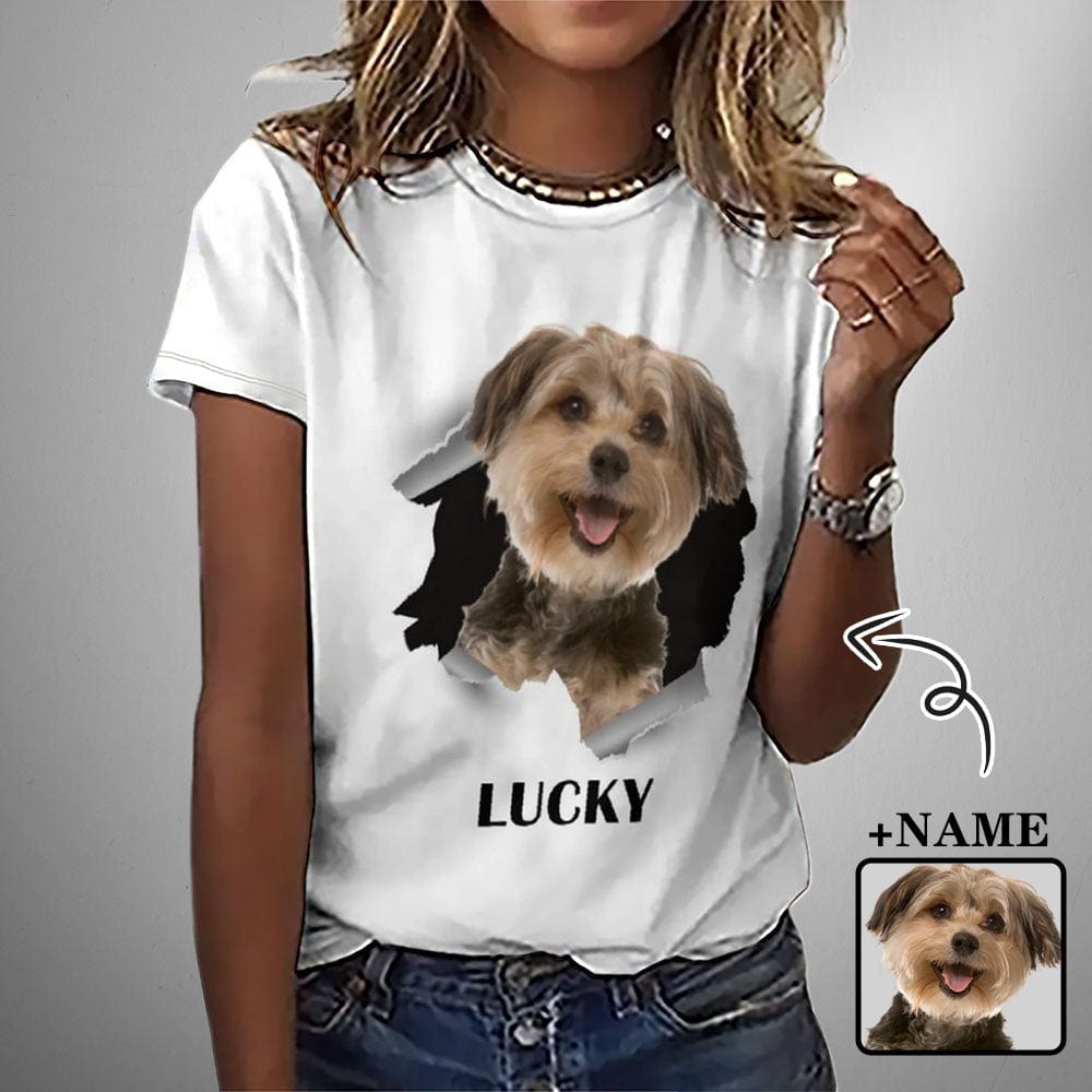 Custom Pet Dog Photo&Name White Classic Women's All Over Print T-shirt