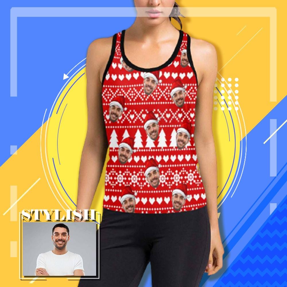 Custom Face Tops Personalized Christmas Women Racerback Yoga Tank Top