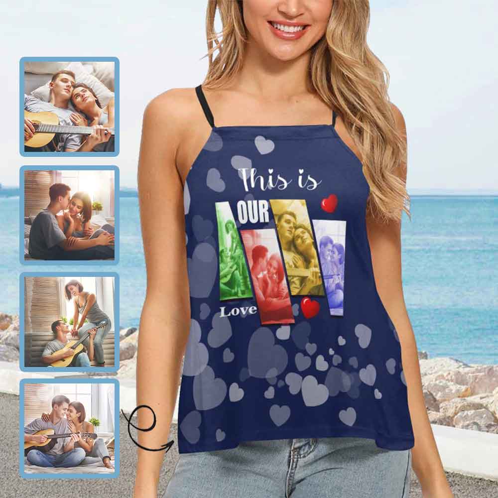 Custom Multiple Photos Women Loose Fit Adjustable Halter Neck Tank Top