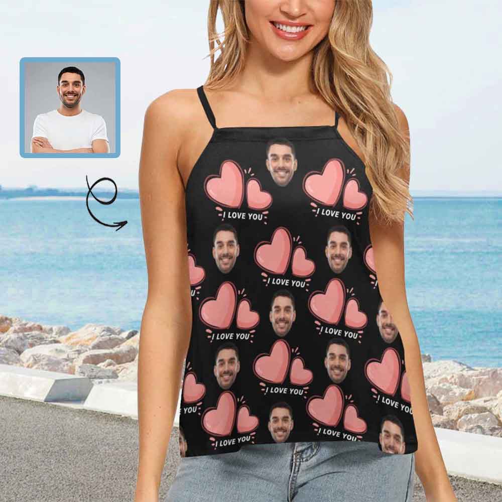 Women Face on Tank Tops Personalized I Love You Loose Halter Neck Top