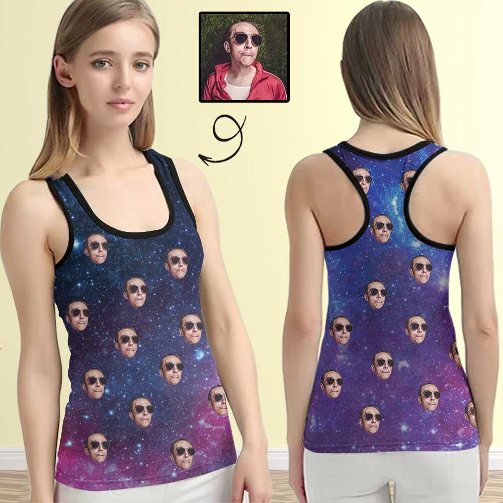 Face Tank Tops Personalized Purple Sky Women's Racerback Yoga Tank Top