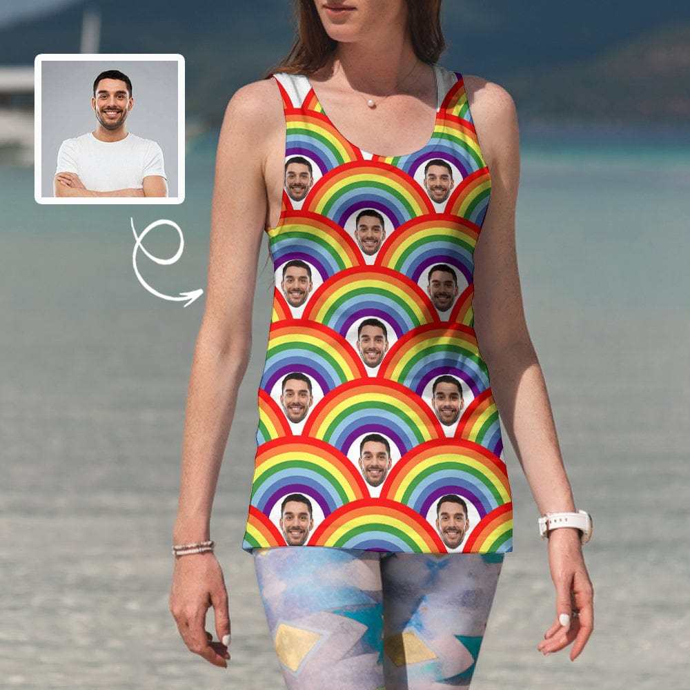Personalized Face Tank Top Rainbow Women's All Over Print Tank Tops