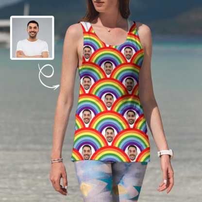 Personalized Face Tank Top Rainbow Women's All Over Print Tank Tops
