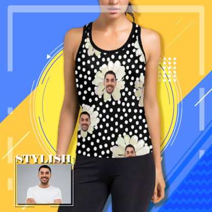 Personalized Face Tank Tops White Point Women's Racerback Yoga Top