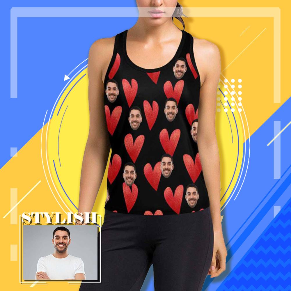 Personalized Tank Tops with Your Face Heart Women's Racerback Yoga Top