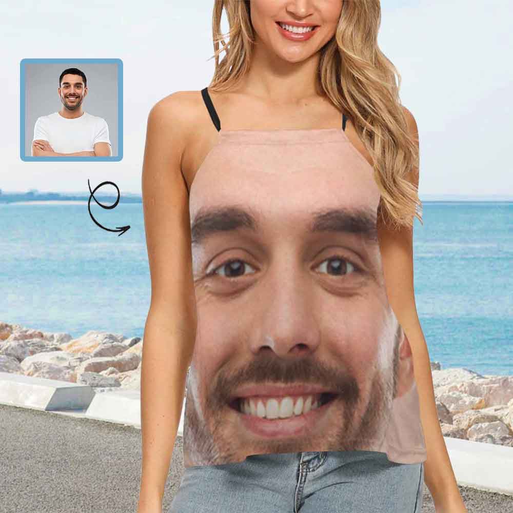 Print Your Face on Top Custom Smile Women's Loose Halter Neck Tank Top