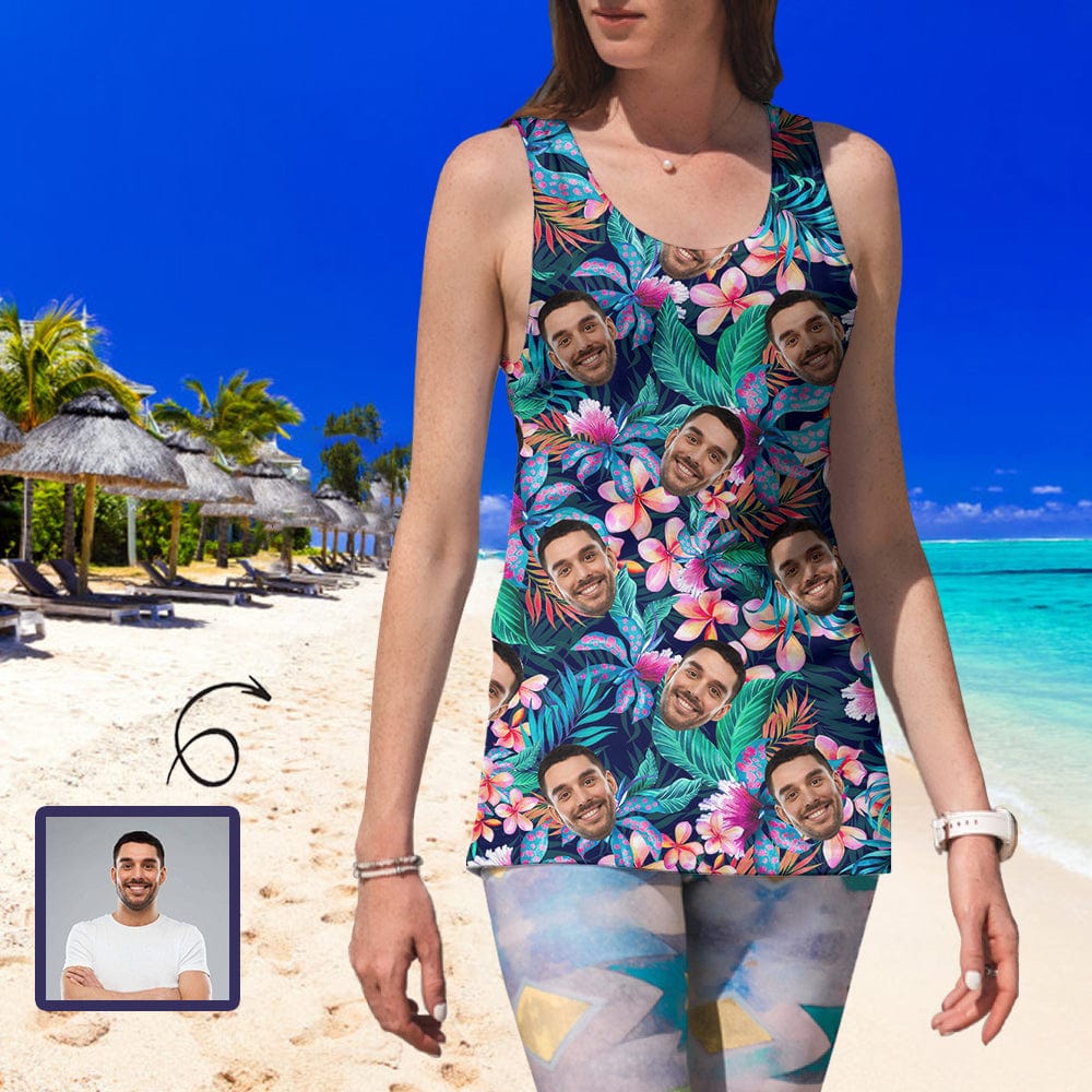 Print Your Face on Tops Hawaiian Tropical Plants Women's Tank Tops