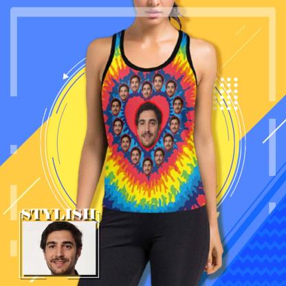 Put Face on Tank Tops Rainbow Love Women's Racerback Yoga Tank Tops