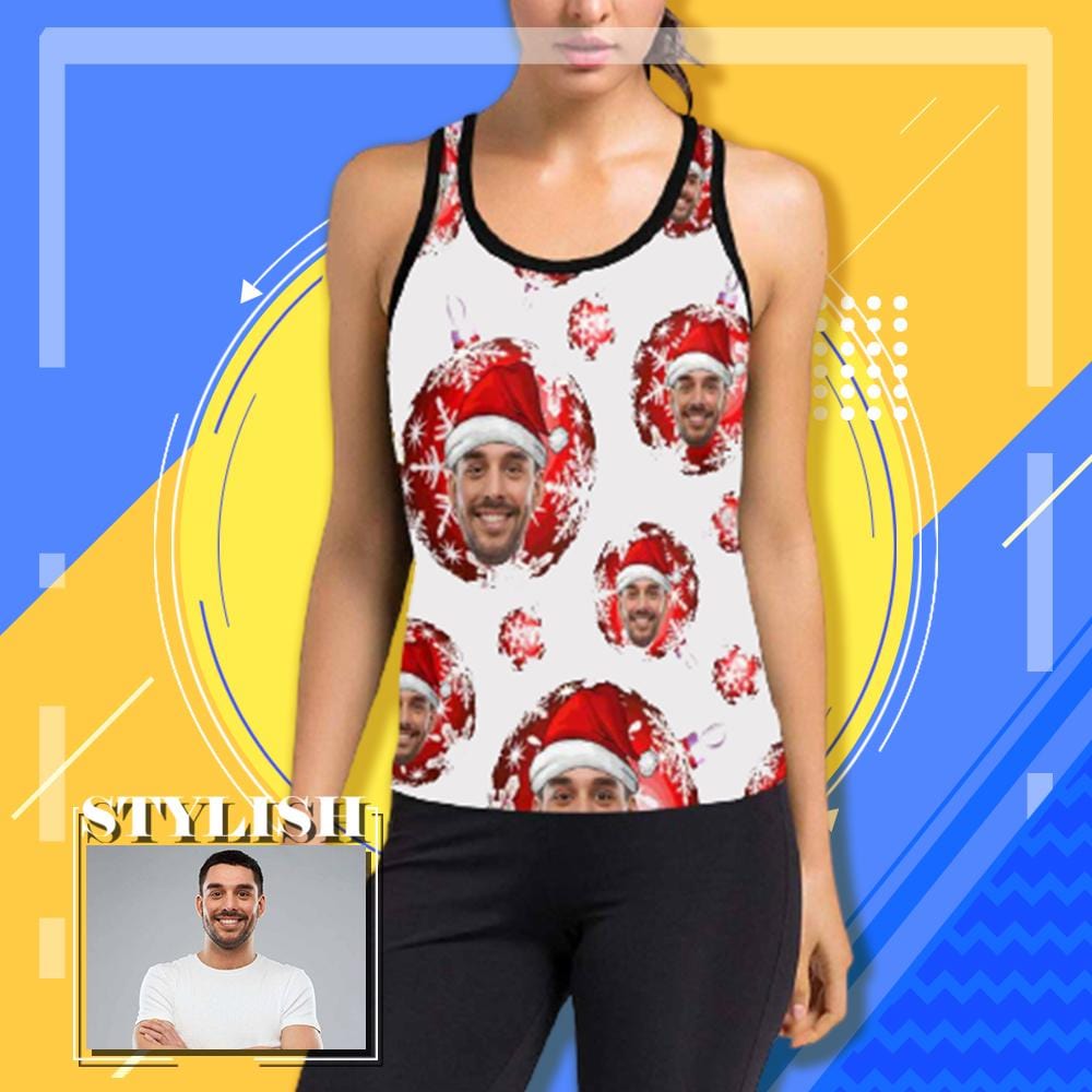Tank Top with Face Christmas Light Women's Racerback Yoga Tank Tops