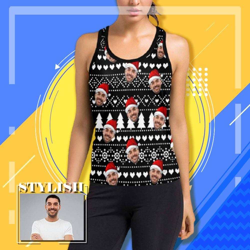 Tank Top with Face Merry Christmas Women Racerback Yoga Top with Photo