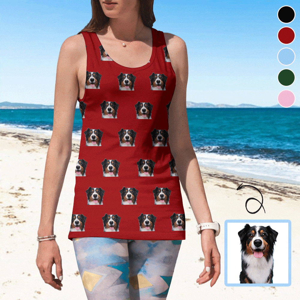 Custom Pet Face Multicolor Women's All Over Print Tank Tops