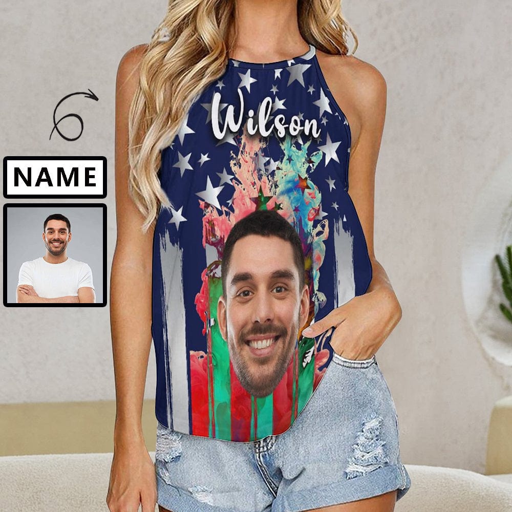 Women's Personalized Face Tank Top Halterneck Strapless Vest Photo Top