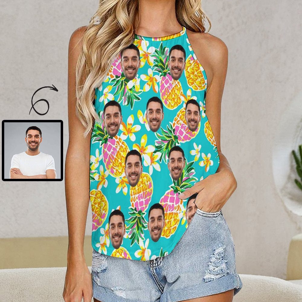 Put Face on Tank Top for Women Pineapple Halterneck Strapless Vest