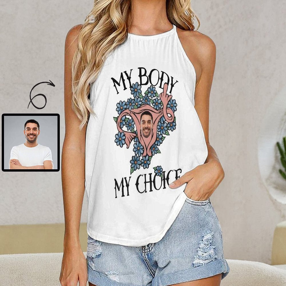 Custom Face Tops White Summer Halterneck Strapless Print Vest Shirt