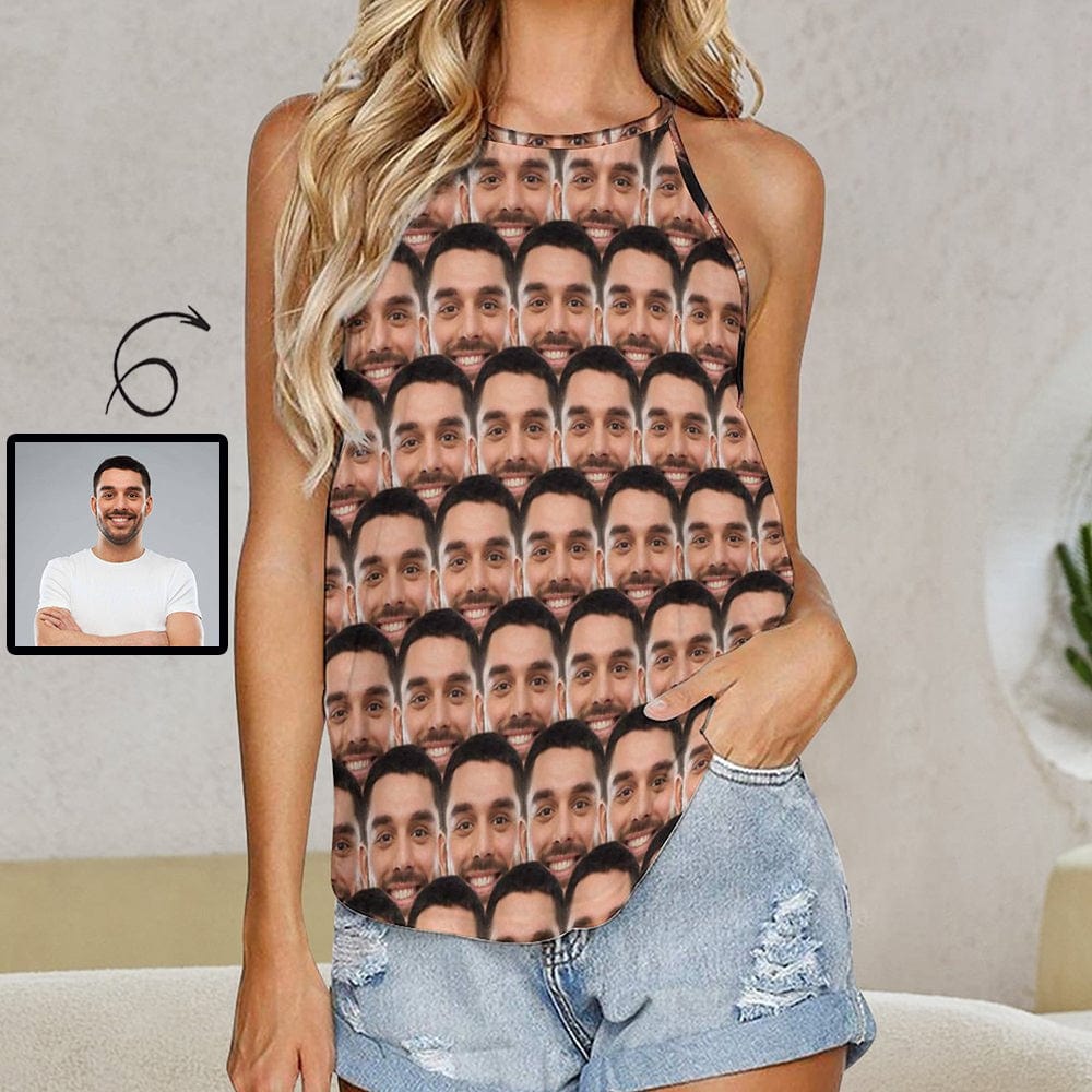 Women's Custom Seamless Face Halterneck Strapless Print Vest Shirt Top