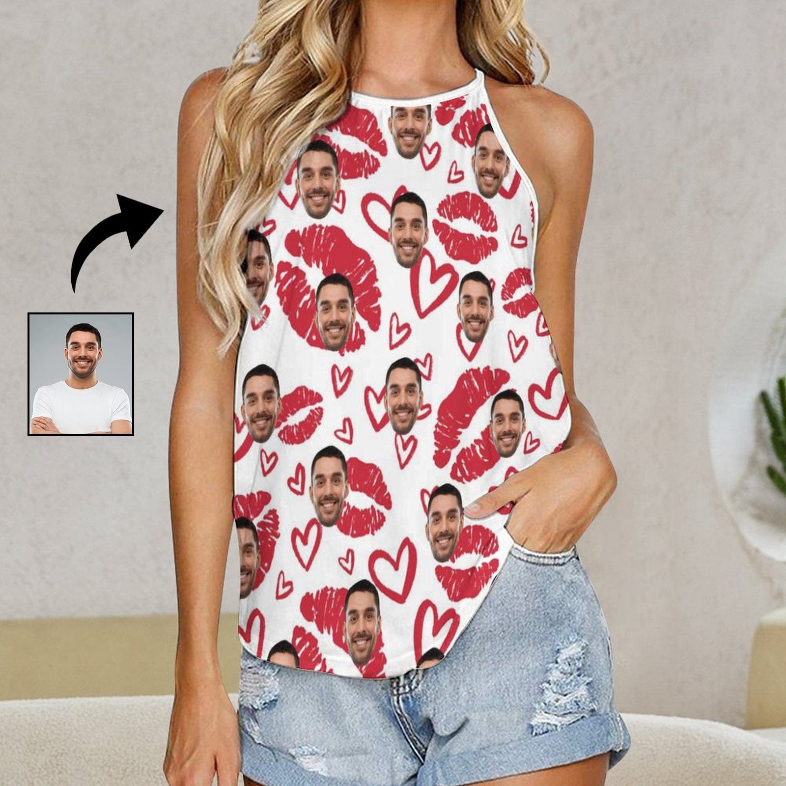 Custom Tank Tops with Photo Women Face Halterneck Strapless Print Vest