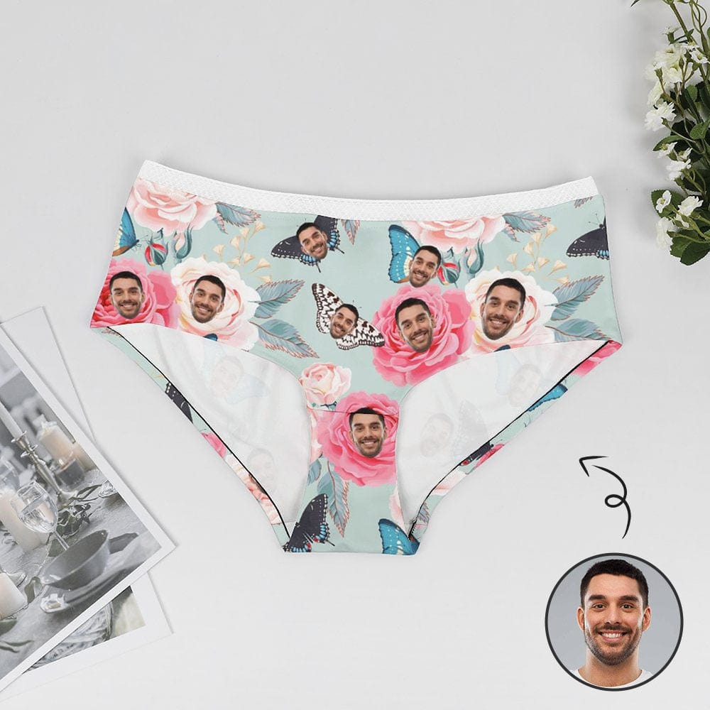Custom Husband Face Roses Women's Lace Panties Flowers Women Underwear